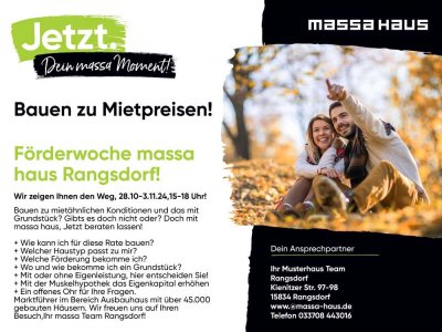 BAUEN ZU MIETPREISEN! FÖRDERWOCHE BEI MASSA HAUS IN RANGSDORF!