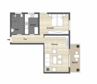 Exklusive, modernisierte 2,5-Raum-Hochparterre-Wohnung in Korb