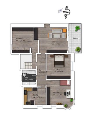 Attraktive 3-Raum-Dachgeschosswohnung, Büro, Praxis mit geh. Innenausstattung, Balkon und EBK