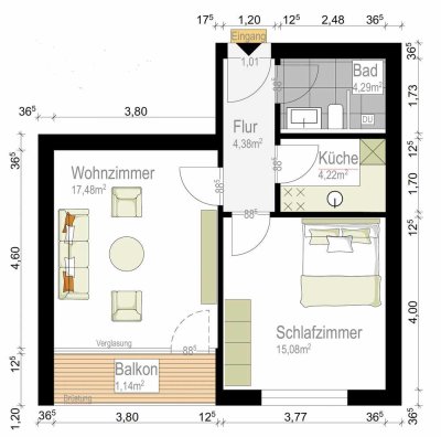 EIGENNUTZ ODER KAPITALANLAGE MIT 4,7% RENDITE - ATTRAKTIV GESCHNITTENE 2 ZIMMER WOHNUNG