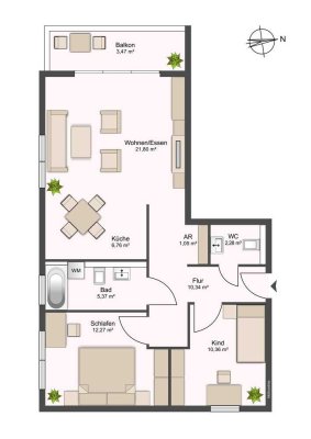 Exklusive 3-Zi.-Whg. (ca. 74 m²) mit Balkon + TG-Stellplatz in zentraler, ruhiger Wohnlage