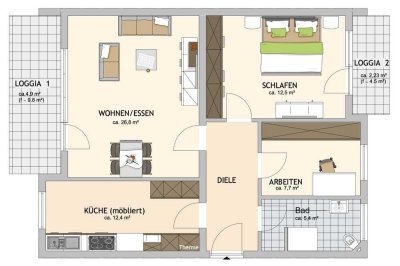 Taghelle Dreizimmerwohnung im Hochparterre: Einbauküche, zwei Balkone, kernsaniert