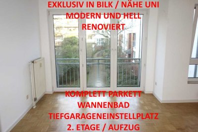 NÄHE UNI 1-ZIMMER-APT. SEP. KÜCHE WANNENBAD RENOVIERT PARKETT MODERN + HELL TG.-STELLPL. 2.OG/AUFZUG