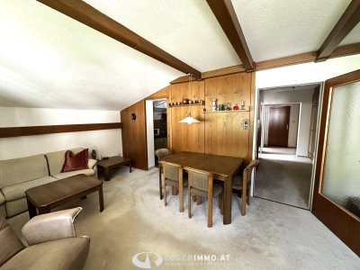 5753 Saalbach : Gelegenheit !! meine eigene Wohnung ! 55m²; 2 Zimmer- Dachgeschoß Wohnung, möbliert, sehr ruhig, Lift im Haus, Parkplatz