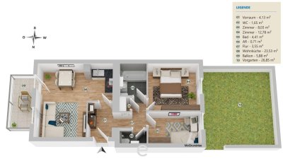 Altbau-Erdgeschosswohnung TOP 2 mit Blick in den eigenen Vorgarten, sofort verfügbar!