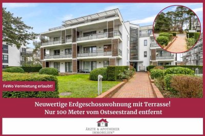 Neuwertige Erdgeschosswohnung mit Terrasse!
Nur 100 Meter vom Ostseestrand entfernt.