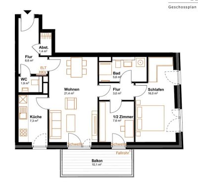 Zentrumsnahe 2,5-Raum-Wohnung mit gehobener Ausstattung