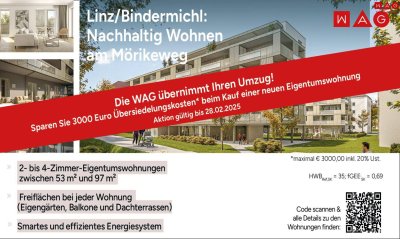 Toplage am Bindermichl: grün, sicher, ruhig... - beste Infrastruktur + 26 m² XL-Südbalkon + PV-Anlage, Erdwärmepumpe, Smartem E-Boiler