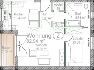 3 Zimmer Wohnung in Lengfeld mit Balkon