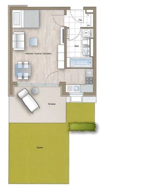 Neuwertige 1-Zimmer-EG-Wohnung mit Terrasse und kleinem Garten in Unterschleißheim