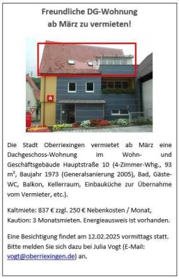 Freundliche und gepflegte 4-Raum-DG-Wohnung mit Balkon in Oberriexingen