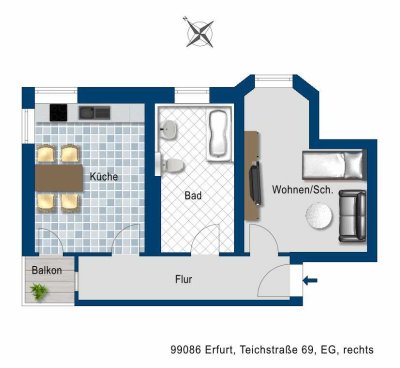 große 1 Zimmerwohnung mit Balkon und Wohnküche