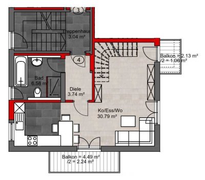 Erstbezug! 3-ZKB OG/DG-Wohnung! Bad mit Fenster! FBH/elektrische Rollläden/2 Balkone/Stellplatz!