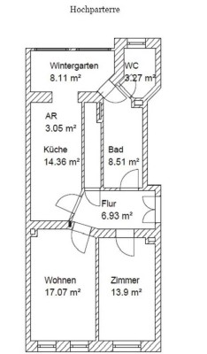 Charmante leere 2 Zimmer Wohnung mit Wintergarten und Wannenbad