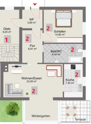 Geschmackvolle, modernisierte 2,5-Raum-EG-Wohnung mit Einbauküche in Ulm