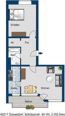 Zentrumsnahe 2-Zimmer-Wohnung mit Balkon und Einbauküche