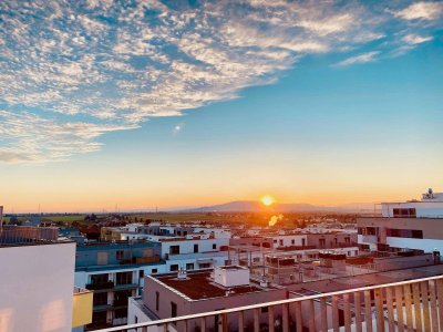 Terrassenparadies im Dachgeschoss mit fantastischem Ausblick, viel Privatsphäre und (opt.) Parkplatz neben U1 und Therme Oberlaa