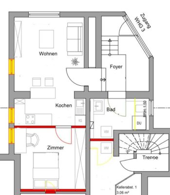 Exklusive, sanierte 1-Raum-Souterrain-Wohnung in Friesenheim