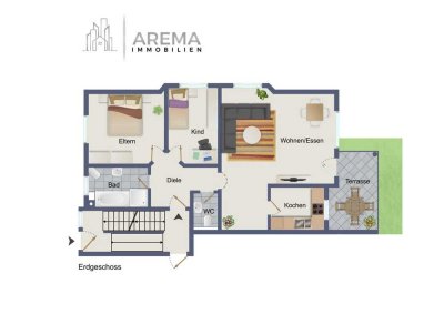 Ideale Erdgeschoss Wohnung + Garten + TG-Platz + 3 KFZ Stellplätze