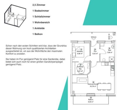 Erstbezug mit Balkon und EBK: Geschmackvolle 2,5-Zimmer-Wohnung mit lux. Innenausstattung