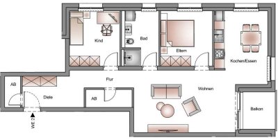 3,5 Zimmer-Wohnung mit Gartenterrasse im Erdgeschoss