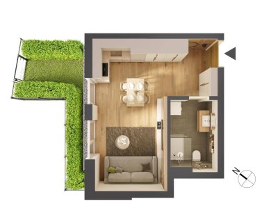 Hochwertige 1-Zimmer Neubau-Gartenwohnung HW08