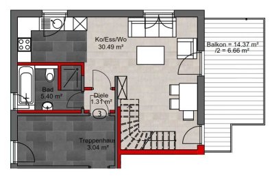 Erstbezug! 3-ZKB OG/DG-Whg. mit 14 m²-Balkon! Bad mit Fenster! FBH/elektrische Rollläden/Stellplatz!