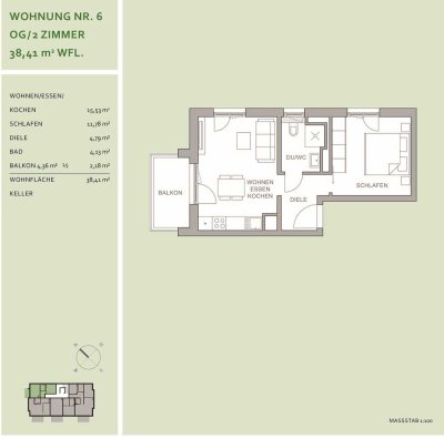 Intelligent geschnittene 2 Zimmer Whg. mit ruhigem Balkon!
