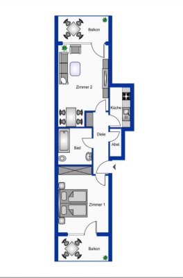 Gepflegte 2-Zimmer-Wohnung mit zwei Balkonen in ruhiger Lage von Bad Soden-Salmünster WEC3