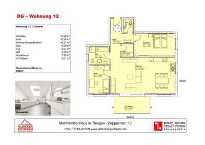 Tiengen-3,0 Zimmer Dachgeschosswohnung mit Balkon ca. 100 m² mit Lift-ERSTBEZUG