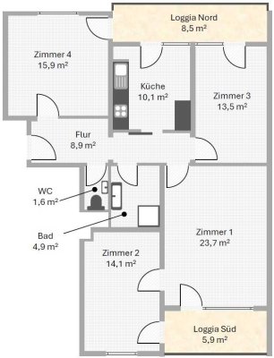 Erstbezug nach Sanierung – 4 Zimmer, 2 Loggien, hochwertige Küche