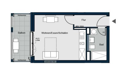 Erstbezug / Möbliertes 1- Zimmer Apartment mit großem Balkon