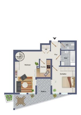 Attraktive 3-Zi-Maisonettewohnung mit Balkon und 2 Dachterrassen + TG-Stellplatz