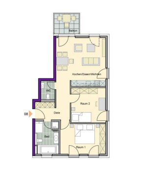 Stilvolle 2-Zimmer-Wohnung mit gehobener Innenausstattung mit Balkon und EBK in Oestrich-Winkel