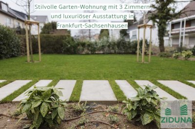 Stilvolle Garten-Wohnung mit 3 Zimmern und luxuriöser Ausstattung in Frankfurt-Sachsenhausen