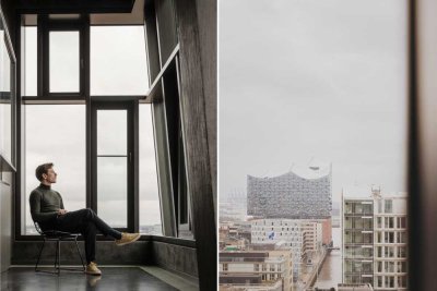 Sky-Townhouse über drei Etagen von Bolles+Wilson mit Blick auf die Elbphilharmonie