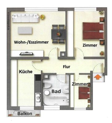 Attraktive 3-Zimmer-Wohnung  mit Balkon und EBK in Bruchsal