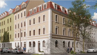 Erstbezug Neubaun innen, historisch außen, 2-Raum WHG, gehobene Ausstattung, EBK, Balkon