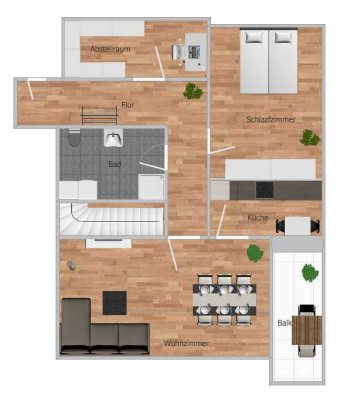 Schöne 2-Zimmer-Wohnung mit Balkon, Abstellraum und ausgebautem Spitzboden