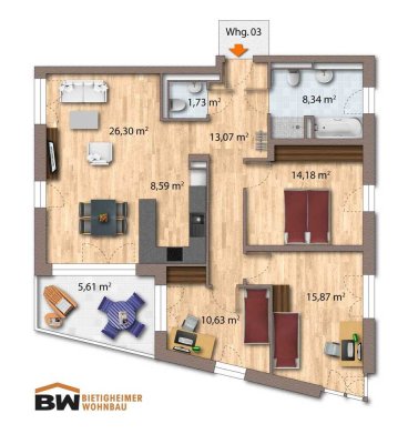 WE 3: Lothar-Späth-Carré - 4 Zimmer-Wohnung mit Balkon