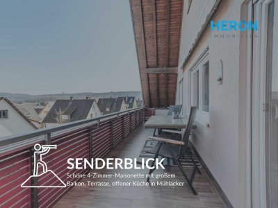 SENDERBLICK - Schöne 4-Zimmer-Maisonette mit großem Balkon, Terrasse, offener Küche in Mühlacker