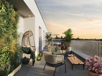 RESERVIERT: Absolute Rarität: Zentrumsnahes 2-Zimmer-Neubau-Penthouse mit 2 Dachterrassen