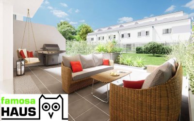 Nachhaltige Ziegelmassivbauweise: provisionsfreies Reihenhaus mit 4,5 Zimmern, Keller, Dachterrasse, Eigengarten und 2 Garagenplätzen