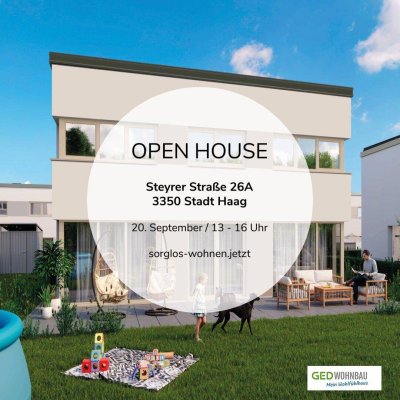 OPEN HOUSE 20.09.2024 von 13 - 16 Uhr - Mietkaufoption - Traumhaftes Wohnen in Erstbezug - Moderne Doppelhaushälfte mit Garten in Haag!