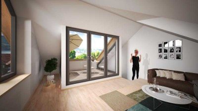 Seesicht / Neubau Galeriewohnung mit Südbalkon + Dachterrasse / 3½ Zimmer / Energiestandard A+