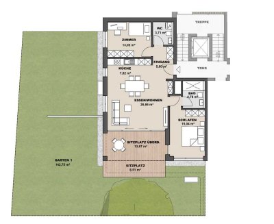 WHG 1   3-Zimmer ca. 87 m²  Neubauprojekt Haus Seeblick