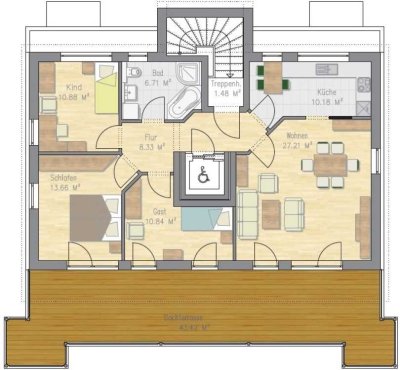 Moderne 4 Zi. Penthouse-Wohnung mit gr. Dachterrasse, 2 TG- und 1 Außenstellpl.