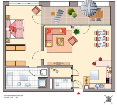 Mobilierte 2-Raum-Penthouse-Wohnung