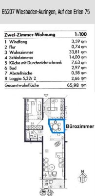 Helle, gepflegte 2,5-Raum-DG-Wohnung mit gehobener Innenausstattung mit Einbauküche in Wiesbaden