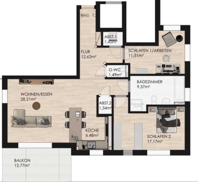 KfW 40 förderfähig WHG 16: Moderne Drei-Zimmer-Wohnung mit Balkon- nähe Ölpersee